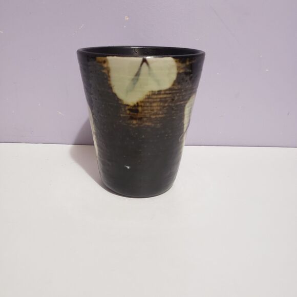 Stonewear Dark Brown  Green Leaf Cottonball 4" Coffee Mug Cup - Picture 3 of 7